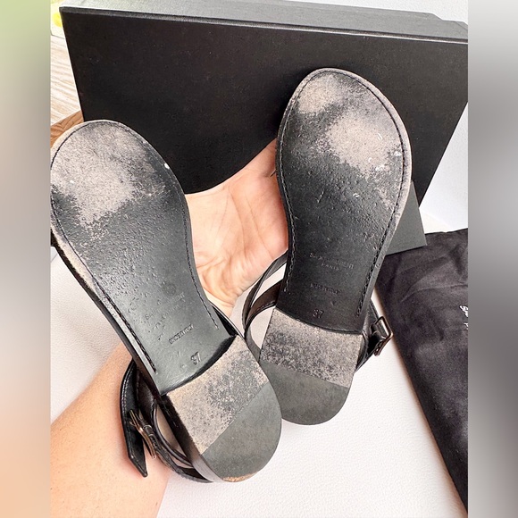 Saint Laurent Black Strappy YSL logo flat sandals black silver 37 + box - Picture 13 of 16